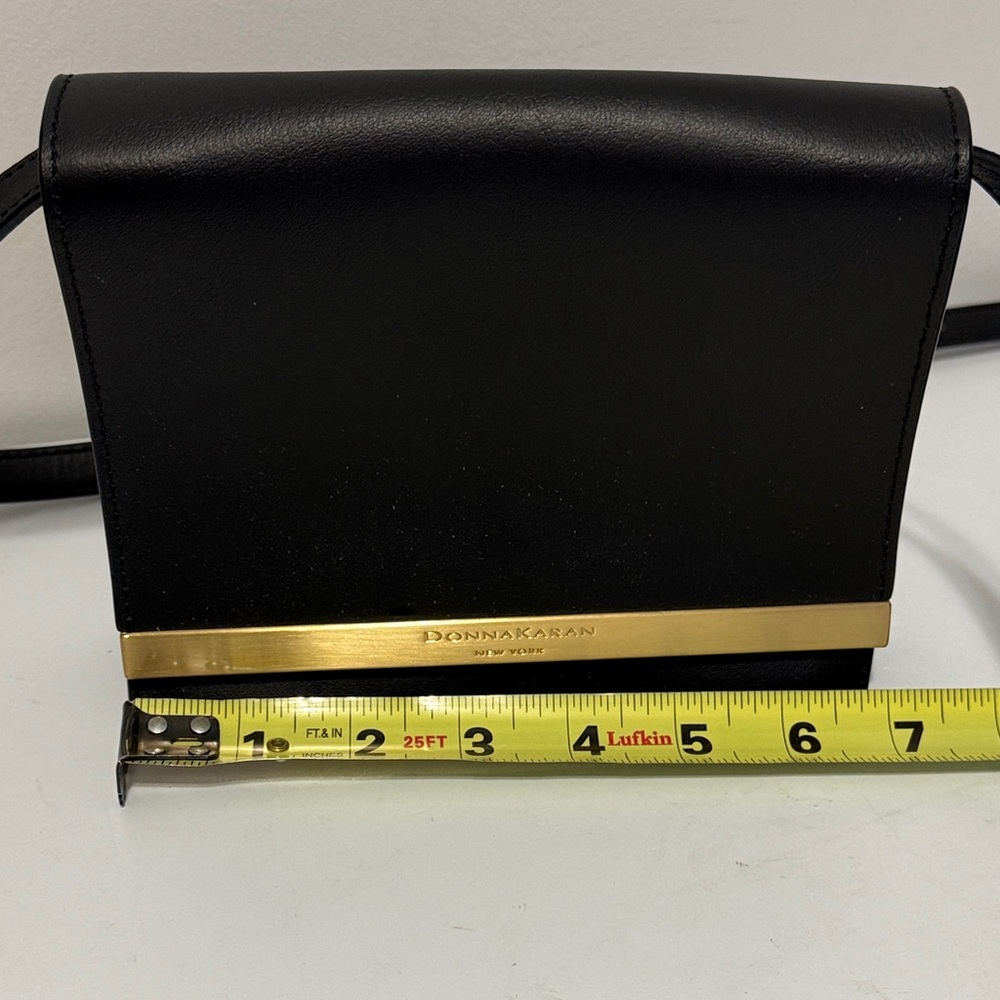 Donna Karan Black Leather Clutch with Gold Accent